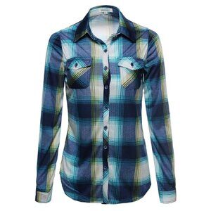 Blue and Green Plaid Button-Up Shirt